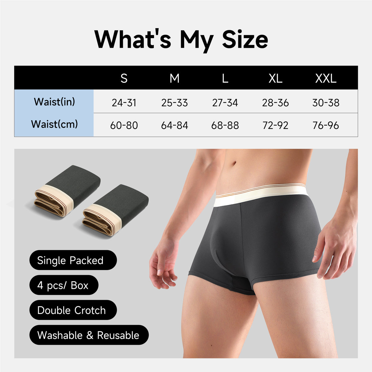 4-Pack Mens Underwear Boxer Briefs Washed Mid Rise Minimalist Shorts Portable Travel Hotel Emergency Underpants