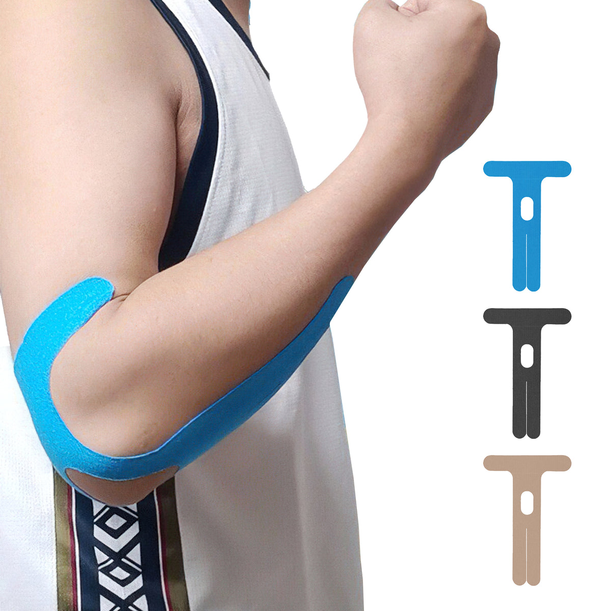 Precut Kinesiology Tape for Elbow Valgus 3 Pcs Pain Relief Athletic Tape, Waterproof & Hypoallergenic Latex-Free, Elastic Breathable Long-Lasting Elbow Support Tape for Arthritis, Workouts, Reduce Joint Pain During Fitness Activity