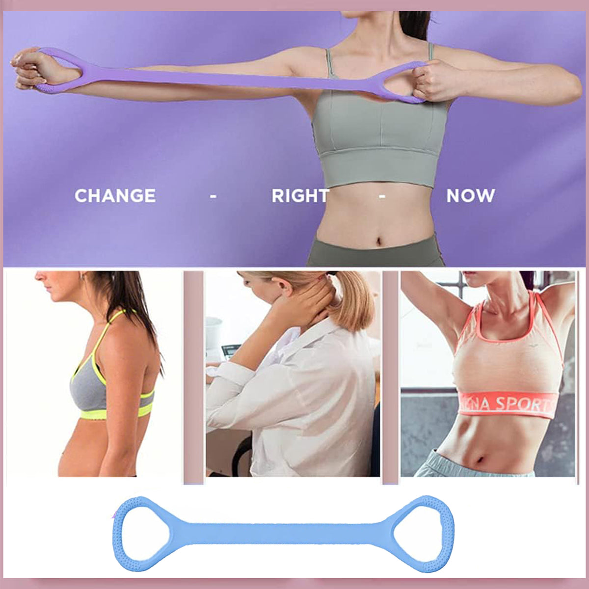 Figure 8 Resistance Band with Handles for Yoga Pilates and Fitness Elastic Stretching Resistances Band for Arms, Back, Shoulders, and Chest Workouts, Versatile Pilates Equipment for Women and Men