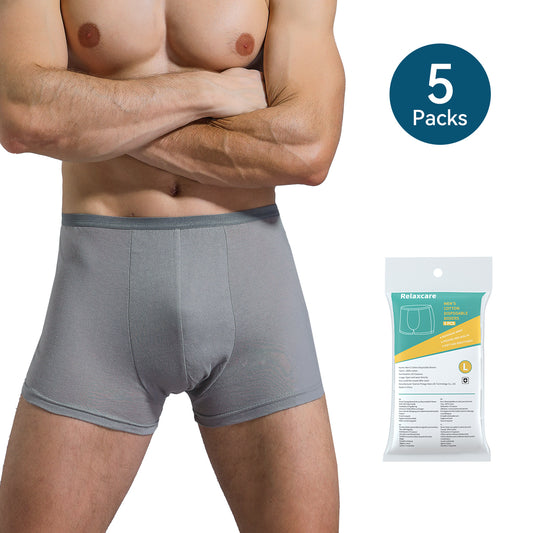 5 Packs Mens Underwear, Cotton Portable Boxers Briefs for Travel/Fitness/Emergency/Hospital Stays