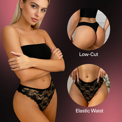 Lace Thongs for Women, 5 Pack Sexy Bikini briefs, Low Cut, Soft & Seamless Underwear for Daily Wear/Dating