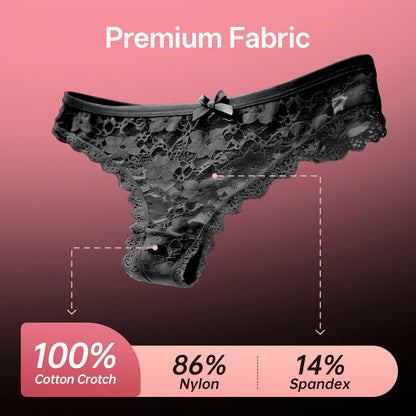 Lace Thongs for Women, 5 Pack Sexy Bikini briefs, Low Cut, Soft & Seamless Underwear for Daily Wear/Dating