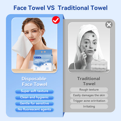 100 Counts Disposable Face Towel, Extra Large 8" X 12", Super Soft & Thick Face Cloth for Sensitive Skin Facial Cleansing, Travel, Bathroom