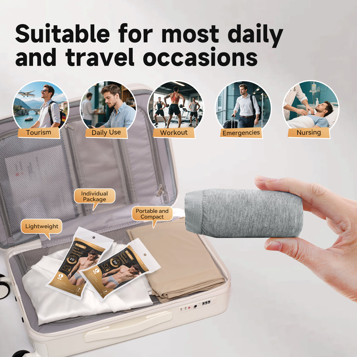7/14 Pack Grey Mens Underwear, Breathable Briefs Portable for Travel-Ready Gym Essentials