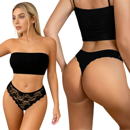 Lace Thongs for Women, 5 Pack Sexy Bikini briefs, Low Cut, Soft & Seamless Underwear for Daily Wear/Dating