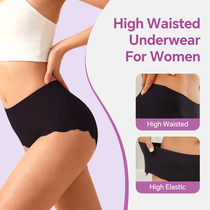 6 Packs Seamless Underwear For Women Travel Panties Elastic Mid High Waisted Briefs No Show Invisible Emergency Underpants