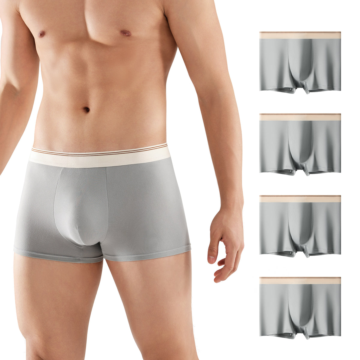 Mens Underwear Boxer Briefs 4-Pack  Washed Mid Rise Travel Hotel Emergency Underpants
