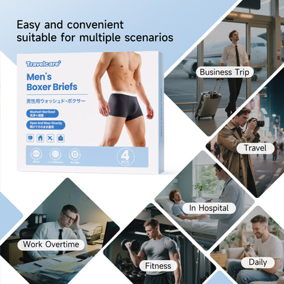 4-Pack Mens Underwear Boxer Briefs Washed Mid Rise Minimalist Shorts Portable Travel Hotel Emergency Underpants