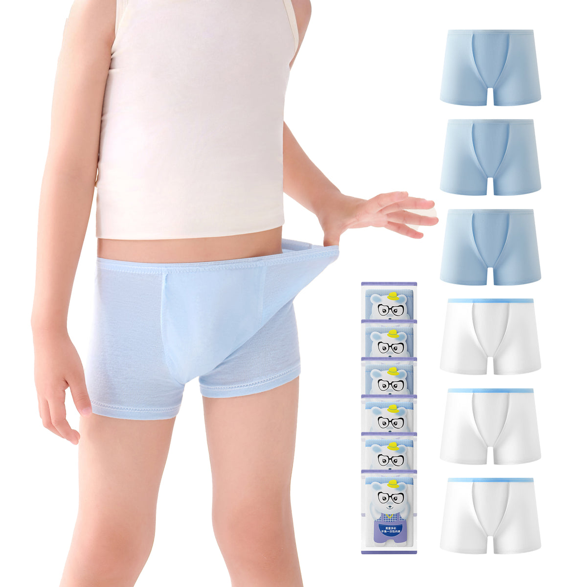 6 Packs Boys 100% Cotton Boxer Briefs Toddler Kids Sterilized Disposable Underwears for Travel School Outdoor Sports  Individually Wrapped Multipack Gift box