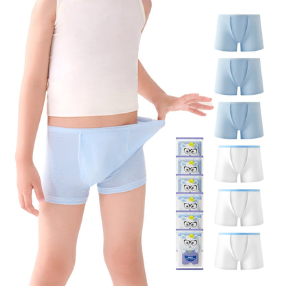 6 Packs Boys 100% Cotton Boxer Briefs Toddler Kids Sterilized Disposable Underwears for Travel School Outdoor Sports  Individually Wrapped Multipack Gift box