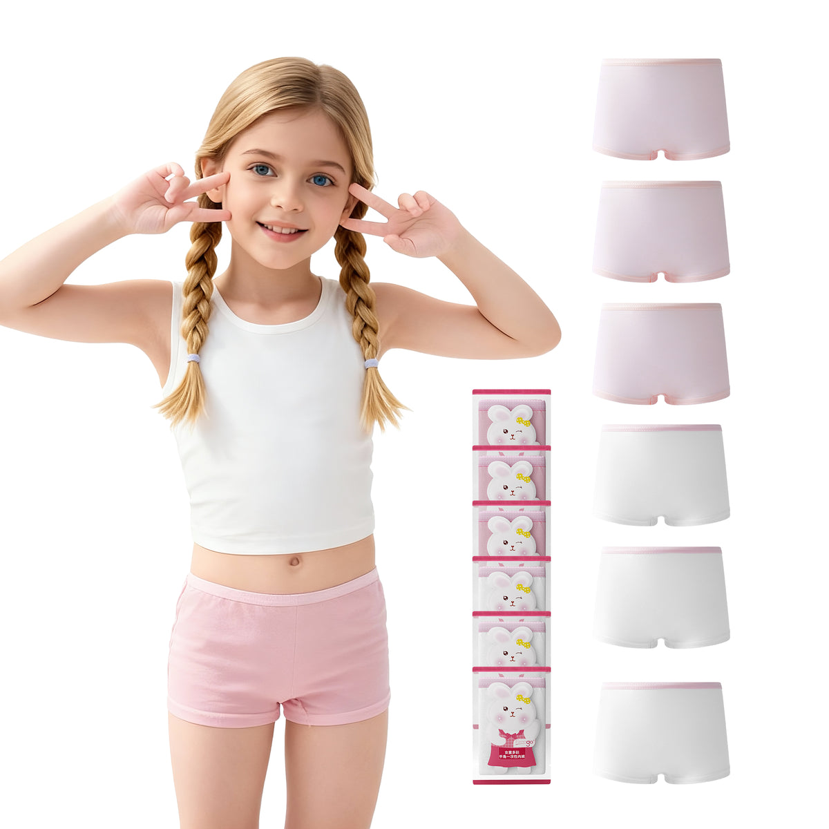 6 Packs Girls 100% Cotton Underwear  Kids Breathable Panties for Travel School Outdoor Sports