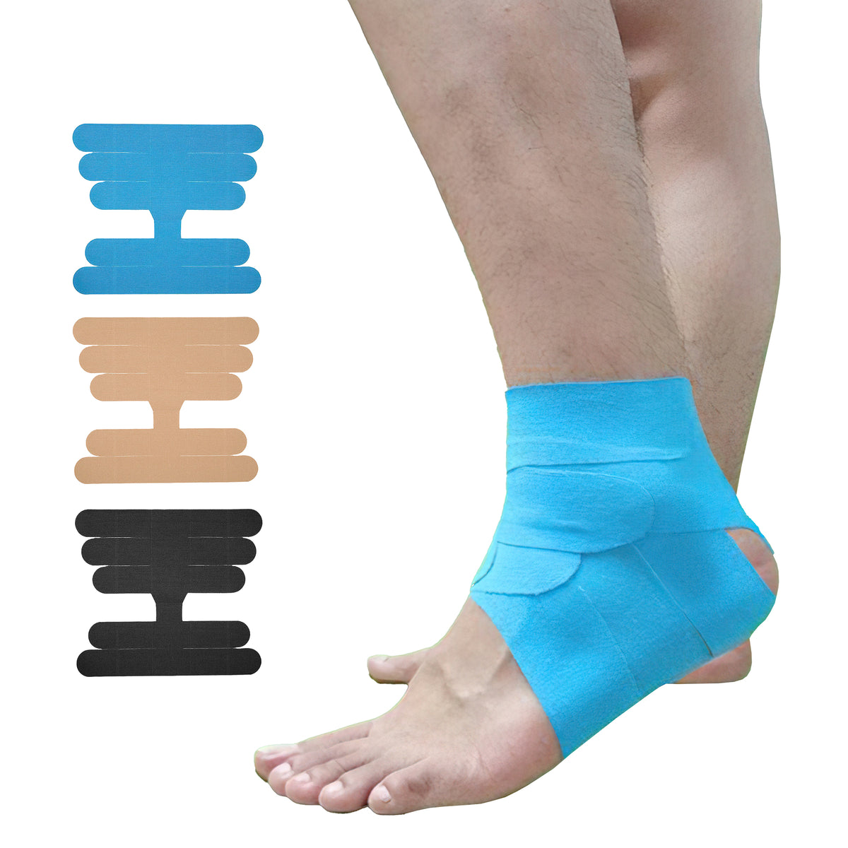 Precut Kinesiology Tape for Ankle,Pain Relief, Stronger Adhesive, Provide Support for Ankle Ligament,  Waterproof &Breathable, Elastic Cotton Athletic Tape for Daily use