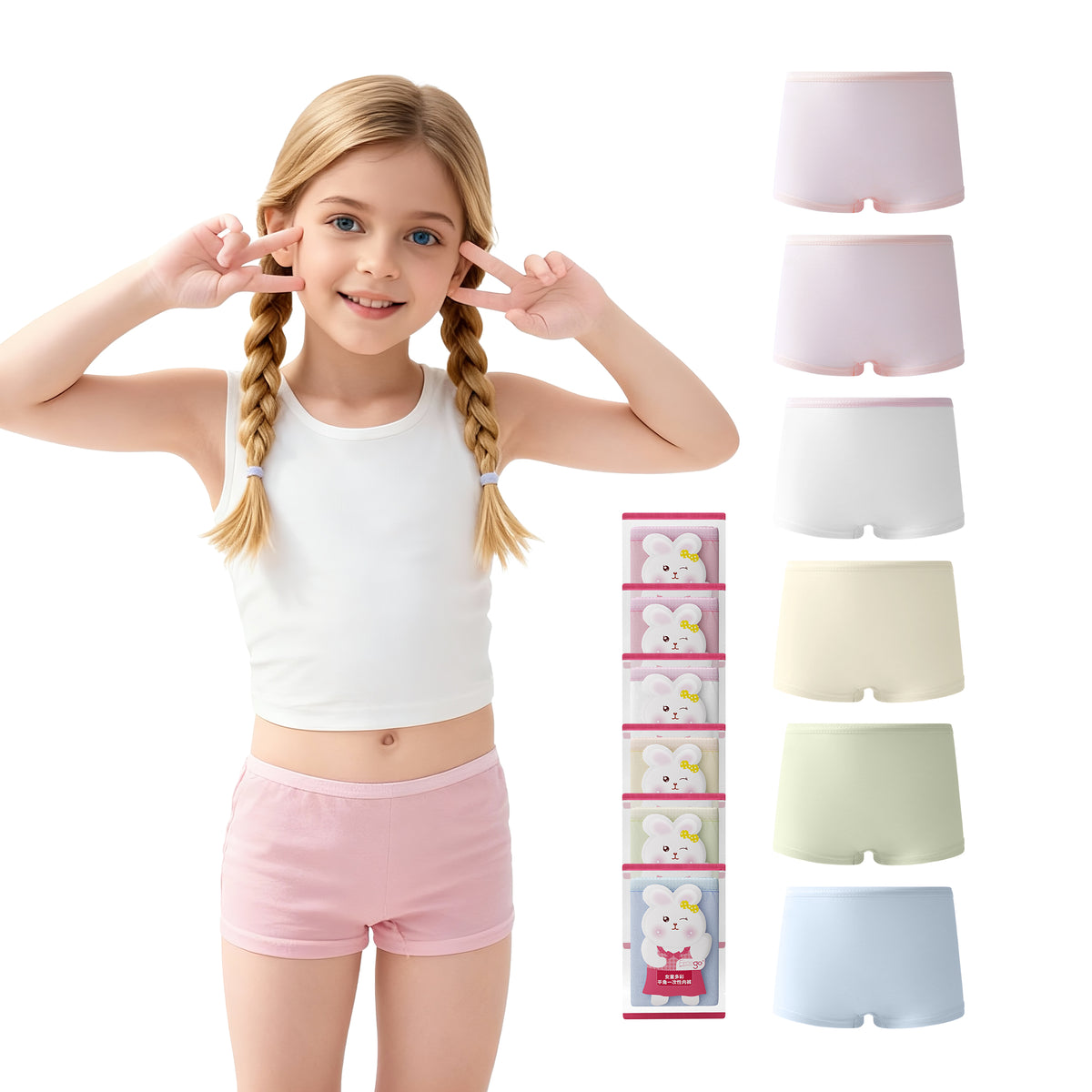 6 Packs Girls 100% Cotton Underwear  Kids Breathable Panties for Travel School Outdoor Sports