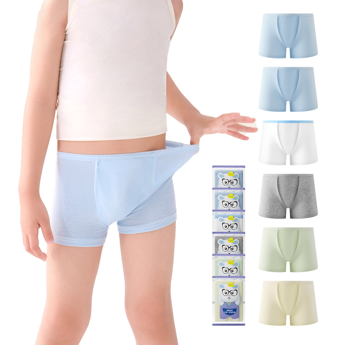 6 Packs Boys 100% Cotton Boxer Briefs Toddler Kids Sterilized Disposable Underwears for Travel School Outdoor Sports  Individually Wrapped Multipack Gift box