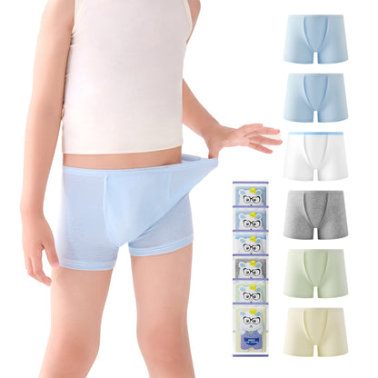 6 Packs Boys 100% Cotton Boxer Briefs Toddler Kids Sterilized Disposable Underwears for Travel School Outdoor Sports  Individually Wrapped Multipack Gift box