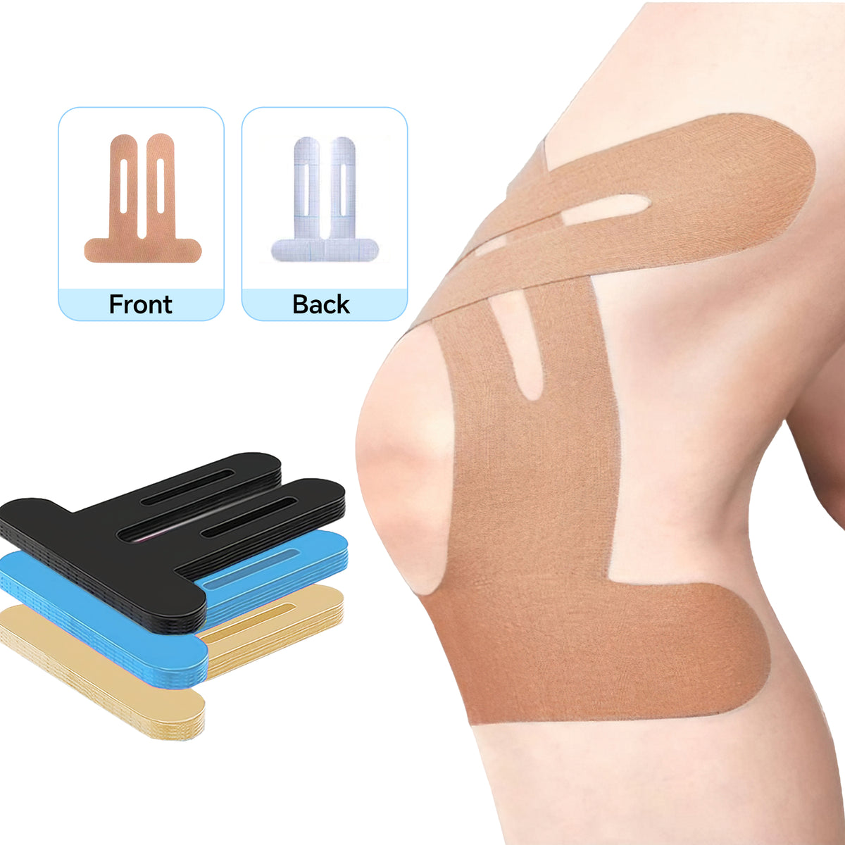 Kinesiology Tape for Knees, 8pcs Pre Cut Pain Relief,Support Muscles and Joints, Waterproof & Breathable Knee Support Tape, Athletic Sport Tape Hypoallergenic Latex-Free