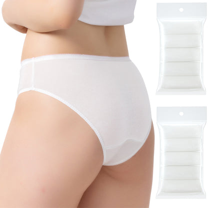 Disposable Underwear for Women, 10 Pack Cotton Ladies Briefs Panties Travel/Emergency, White