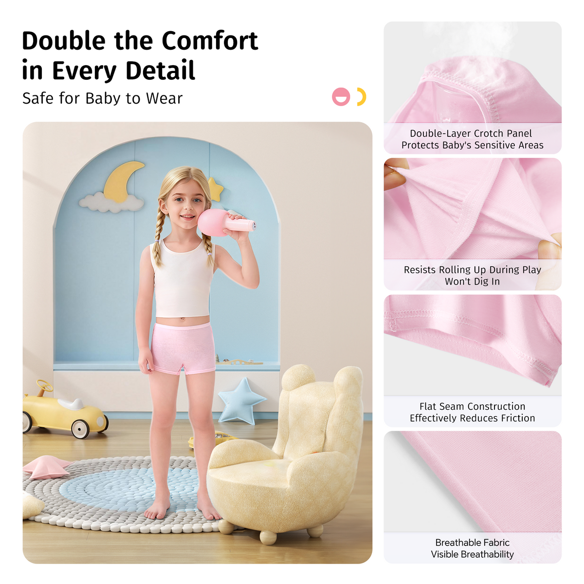 6 Packs Girls 100% Cotton Underwear  Kids Breathable Panties for Travel School Outdoor Sports
