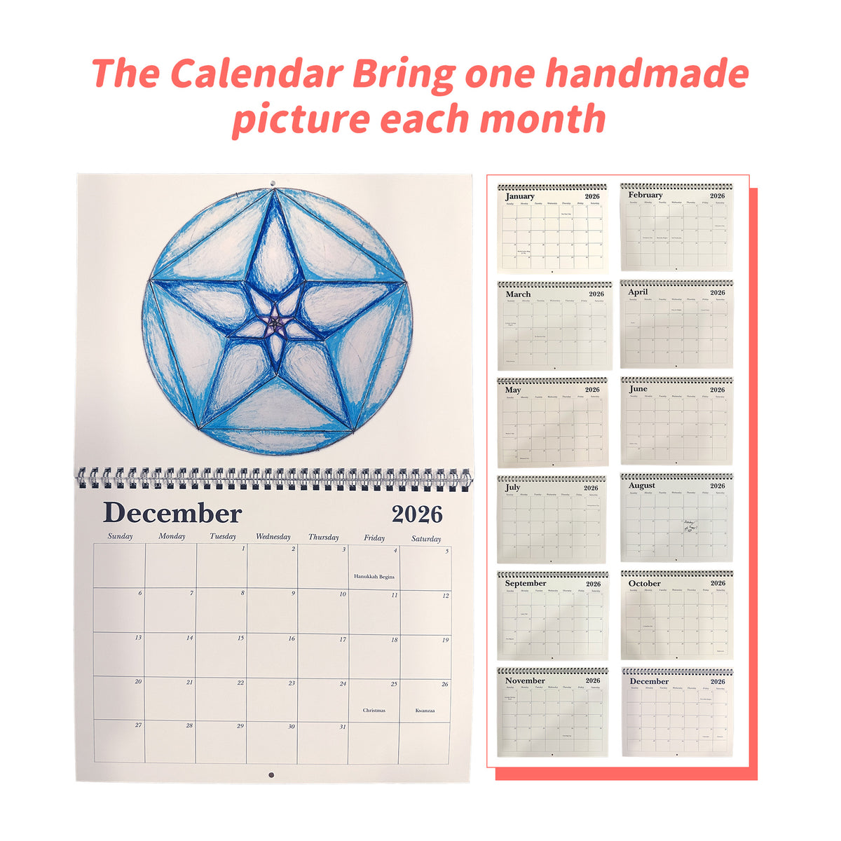 2026 Wall Calendar, Children's Hand-Drawn Art Calendar
