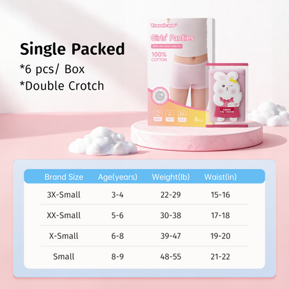 6 Packs Girls 100% Cotton Underwear  Kids Breathable Panties for Travel School Outdoor Sports